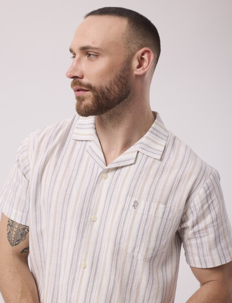 Camisa mc rayada beige