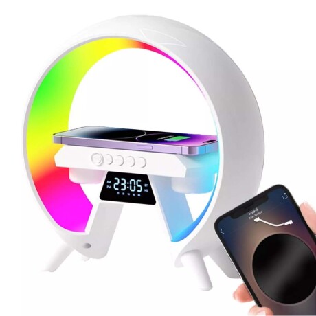 Parlante Bluetooth c/ Carga Rápida Inalámbrica Cel y Luz RGB Blanco