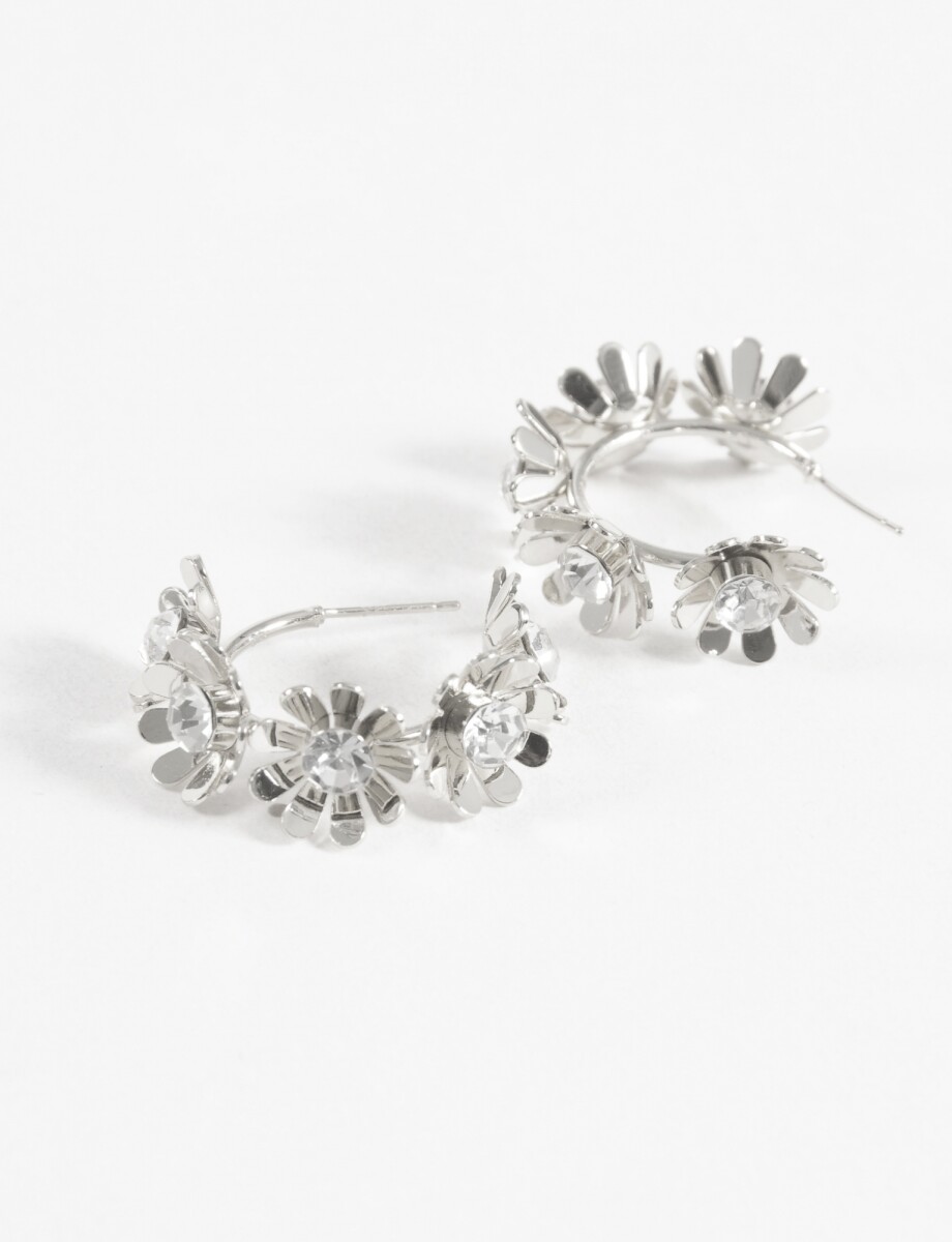 Aros flor strass - plateado 