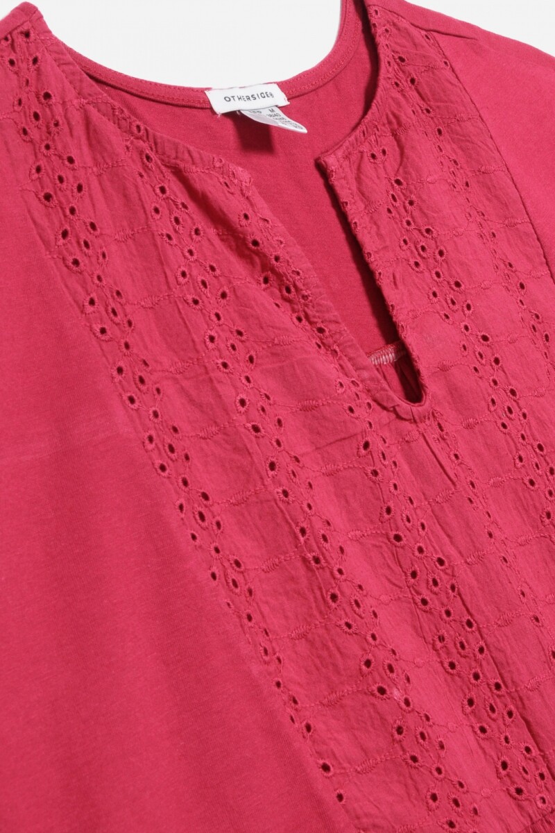 Vestido manga corta con detalle en broderie ROJO