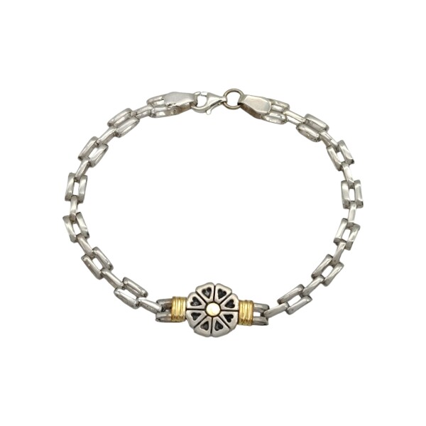 Pulsera Flor-Plata y Oro-Sin Piedra-PU5003 sinpiedra