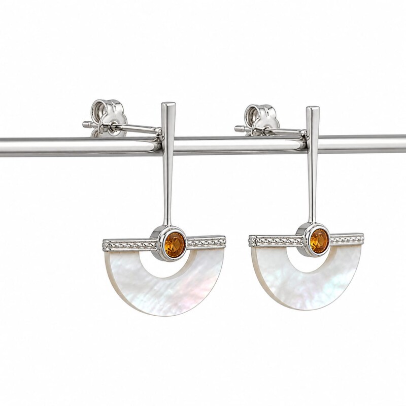 Caravanas Colgante Media Luna Plata 925- Nacar- CA4356 conpiedra