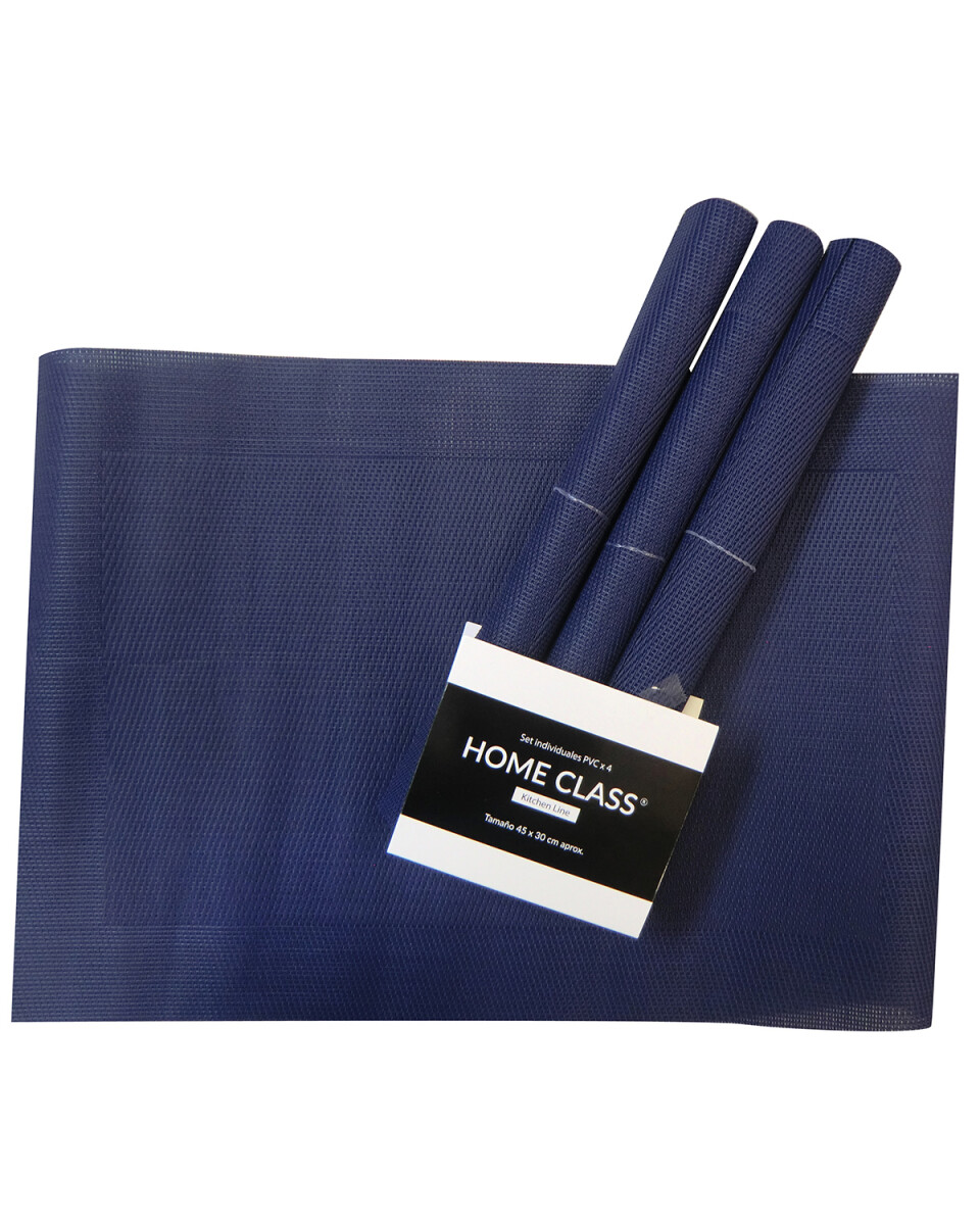 Set de 4 Manteles Lisos Individuales de Mesa Rectangulares Home Class - Azul 