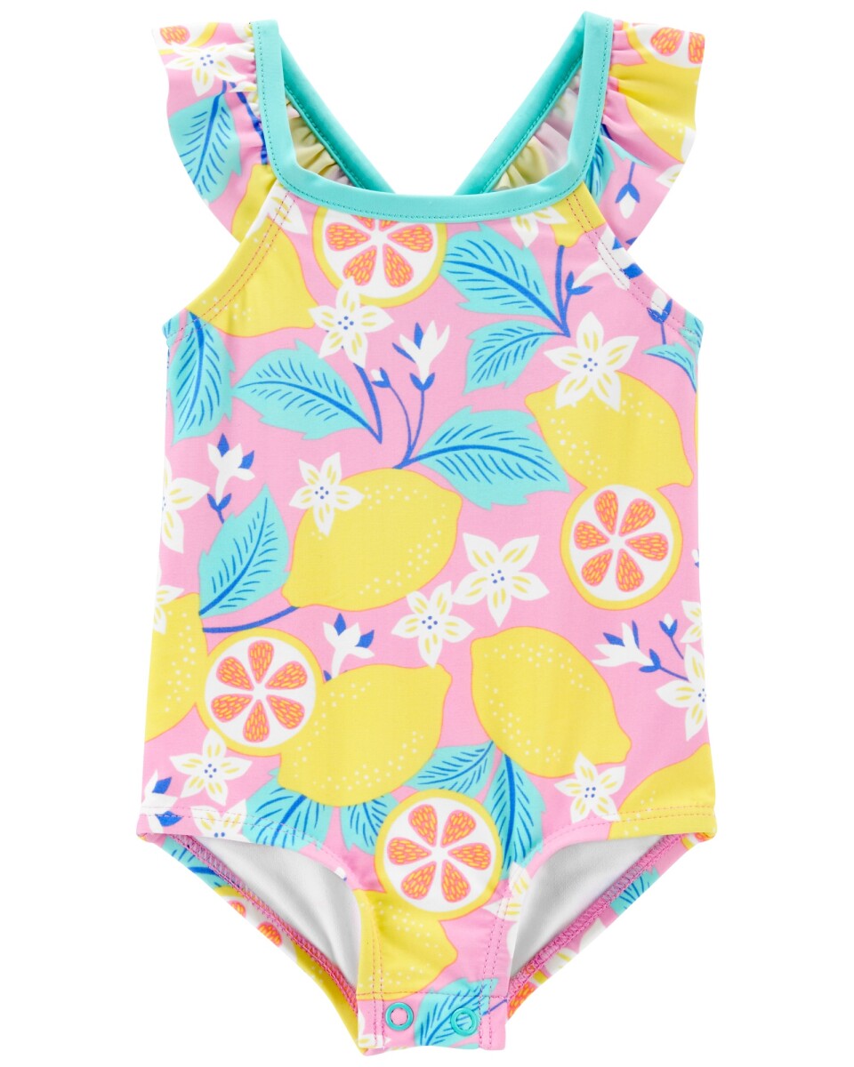 Malla de baño una pieza, con protección UPF 50+, diseño limones. Talles 3-24M 