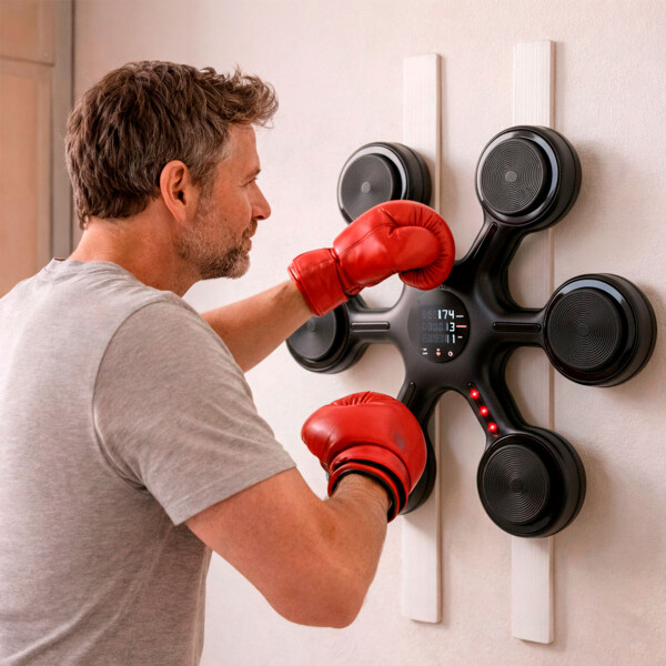 Máquina De Boxeo Bluetooth Música Luces + Guantes Entrena Color Negro