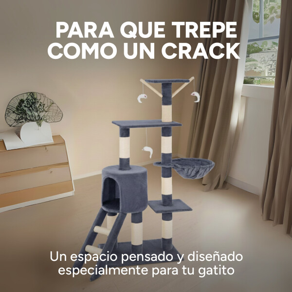 Rascador Torre 5 Niveles En Felpa Y Sisal Para Gato Juego Color Variante Gris Oscuro