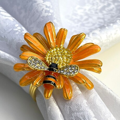 Anillo Servilletero Metálico Flor Naranja Abeja Anillo Servilletero Metálico Flor Naranja Abeja