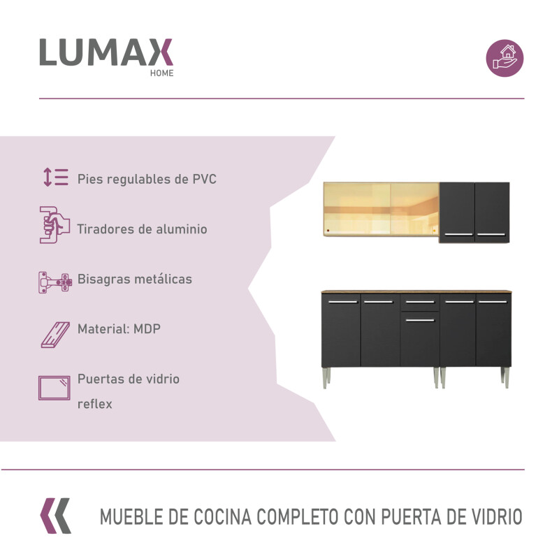 Mueble de cocina completo 169cm rústico Negro
