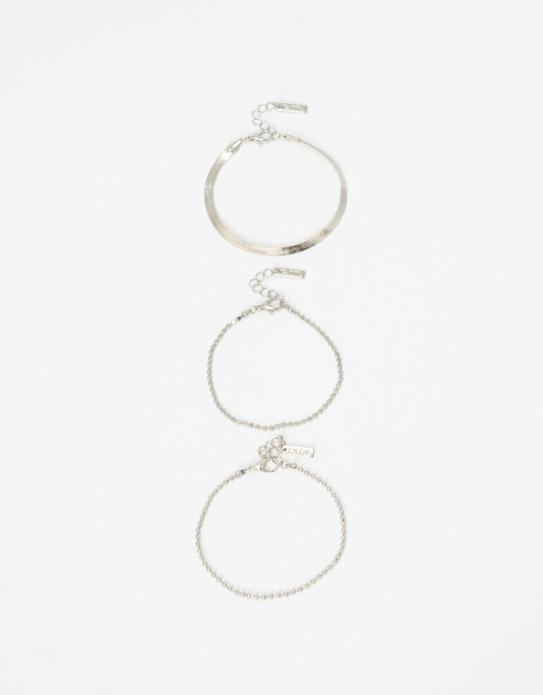 Pulseras Flexibles Sets Metal Set De Pulseras Metálicas - Plateado Rodio