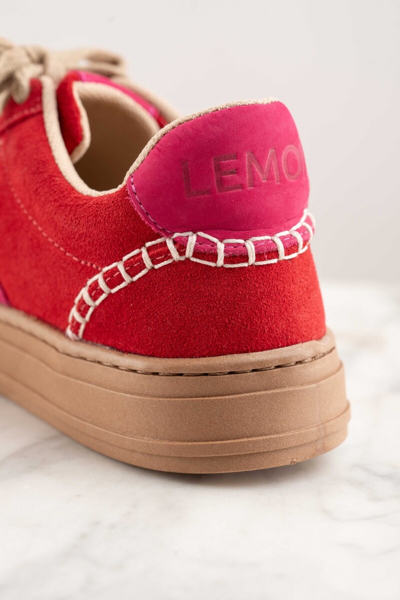 Zapatilla Combinada Gamuza Rojo