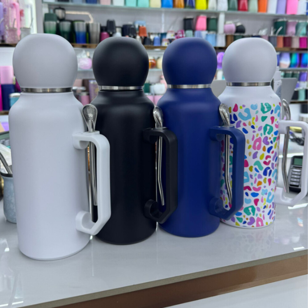 Set De Termo + Mate + Bombilla 1 Litro Acero Multicolor