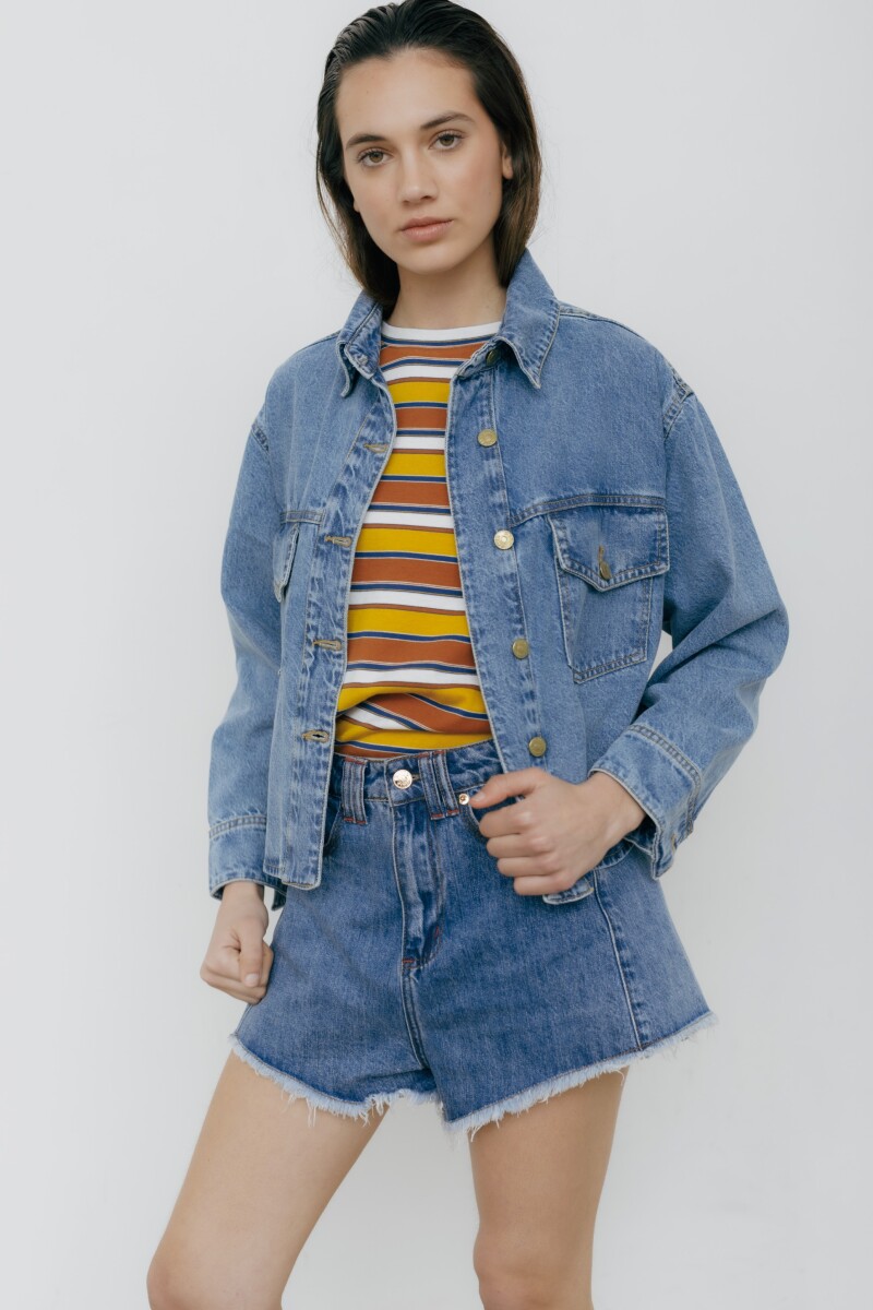 CAMPERA COURO JEAN SIMPLE Azul