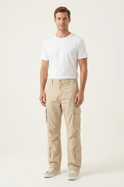 Pantalon cargo recto BEIGE