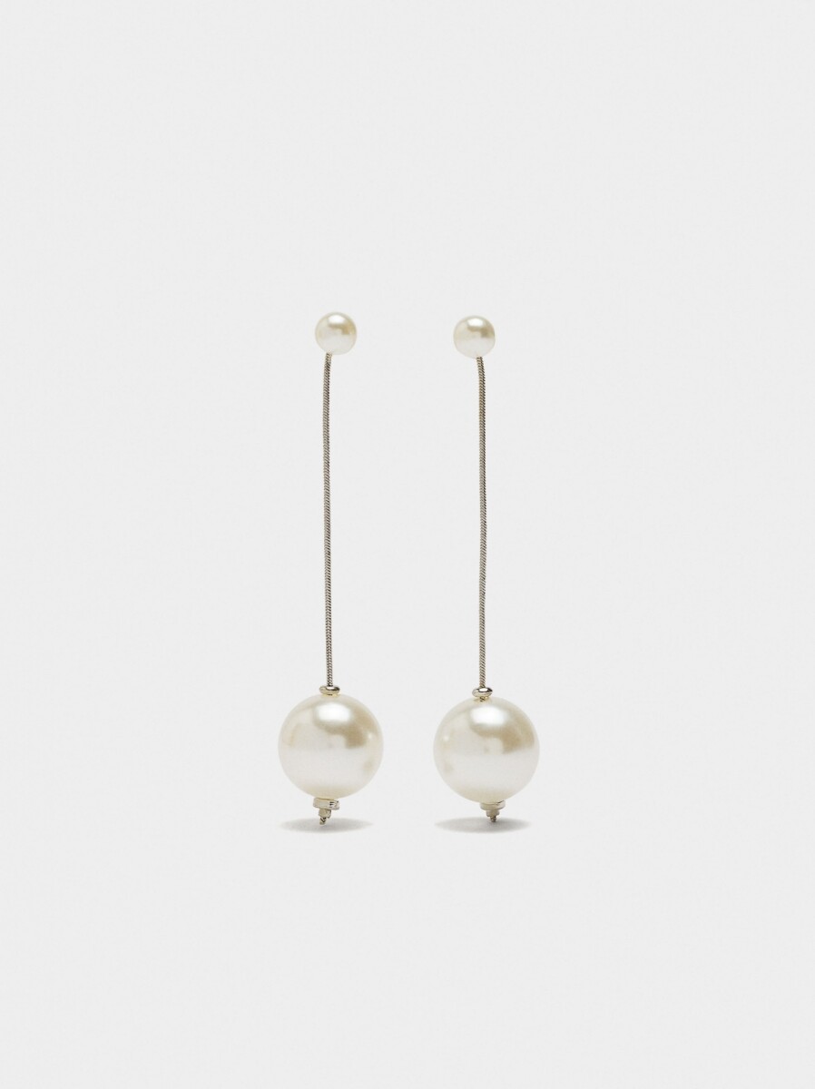 Pendientes Largos De Perlas - plateado 