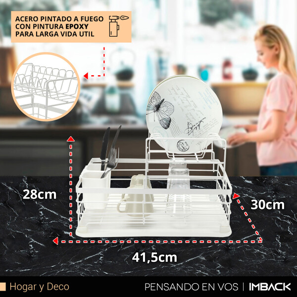 Escurridor de Platos 2 Niveles Blanco IMBACK SP007 Acero con Bandeja y Porta Cubiertos Escurridor de Platos 2 Niveles Blanco IMBACK SP007 Acero con Bandeja y Porta Cubiertos
