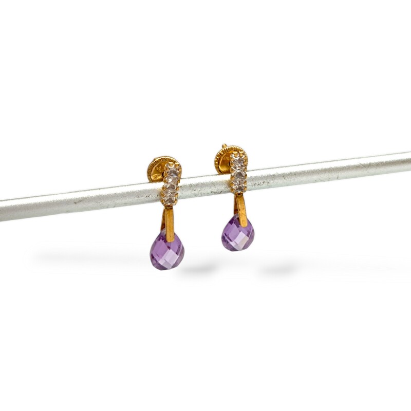 Caravanas pendiente Amatista gota oro - Oro bajo - Amatista y Zirconia - CA8070 conpiedra