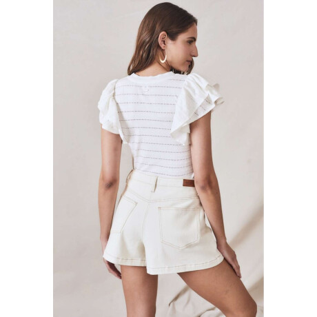 Remera Texturada Manga Volado Blanco