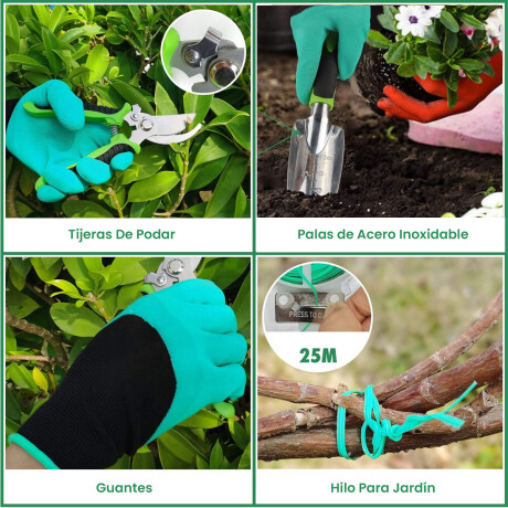 Set X10 Herramientas Inox Jardín Pala Rastrillo Podar Hog007007