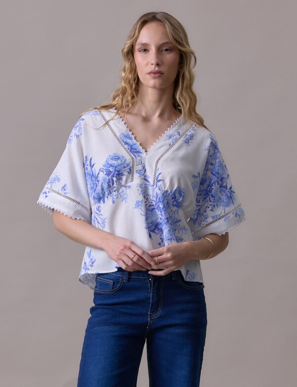 Blusa Puntilla BLANCO/AZUL