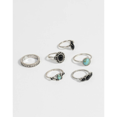 Set De Anillos Con Piedras Plateado Antique Silver