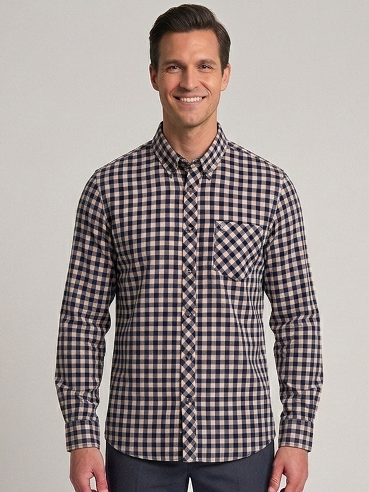 CAMISA MANGA LARGA A CUADROS AZUL/BEIGE CAMISA MANGA LARGA A CUADROS AZUL/BEIGE