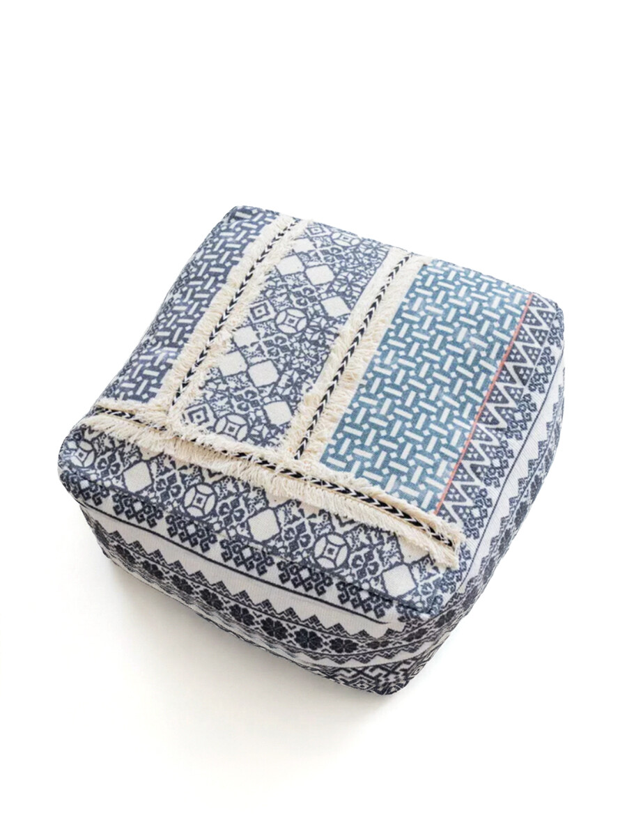 PUFF CUADRADO TEXTIL ETNICO AZUL - AZUL 