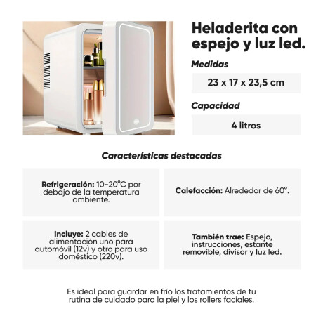 Heladerita con espejo y luz led Blanco