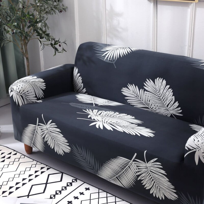 Funda sillón 3 cuerpos estampada Hojas Grises