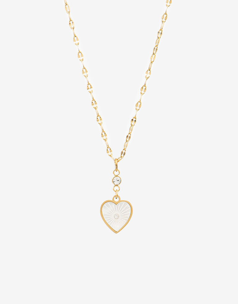 Cadena Corta con Dije Piedra Cadena Acero Con Dije Nácar - Dorado