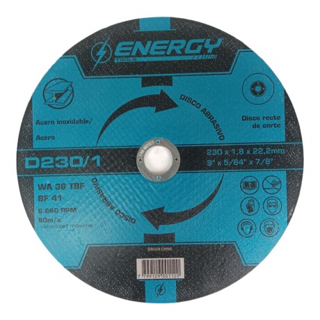 Disco Energy Corte Acero/A.Inox 9" D230/1.- Disco Energy Corte Acero/A.Inox 9" D230/1.-