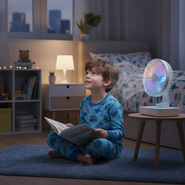 Ventilador Escritorio Recargable Usb Batería 3 Velocidades Color Blanco