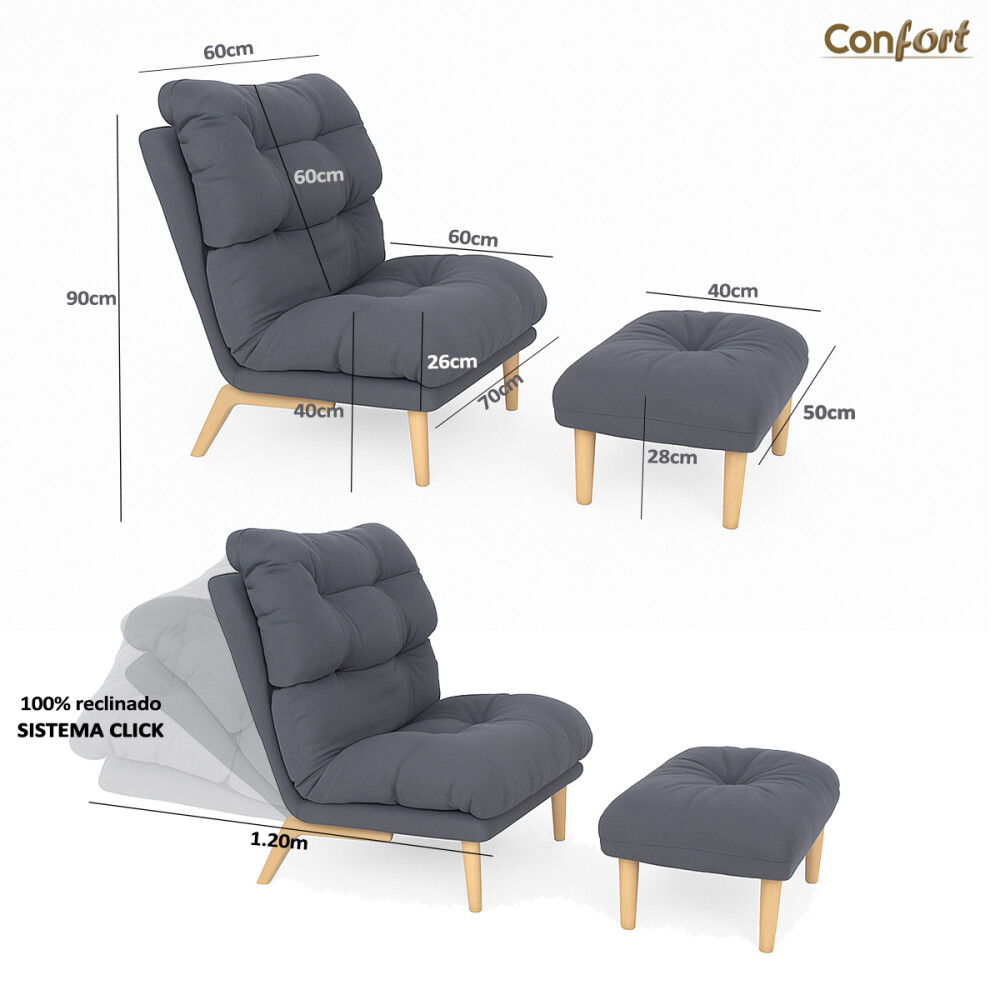 Poltrona Reclinable Con Puff Apoyapies Tapizado Negro