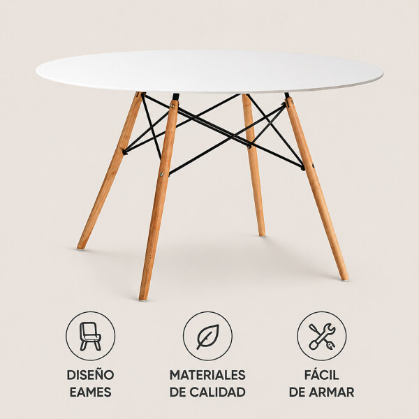 Mesa Comedor ComboHome Eames Redonda Laqueada 100Cm Premium Blanco 1