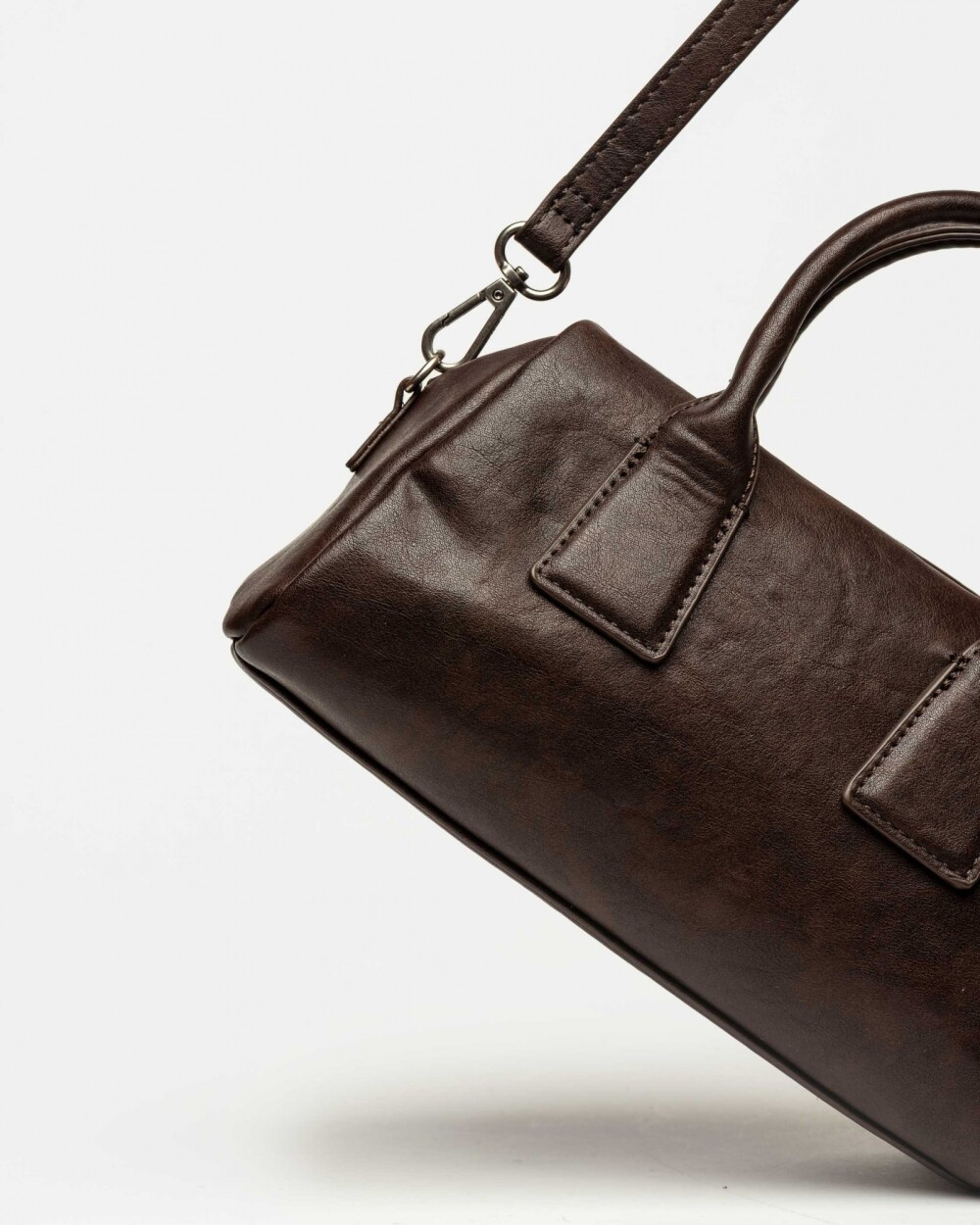 Cartera de mano Call en efecto cuero liso Marron