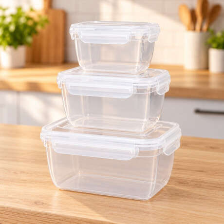 Set x3 Pote hermético rectangular 550 / 1000 / 1800 ml TRANSPARENTE