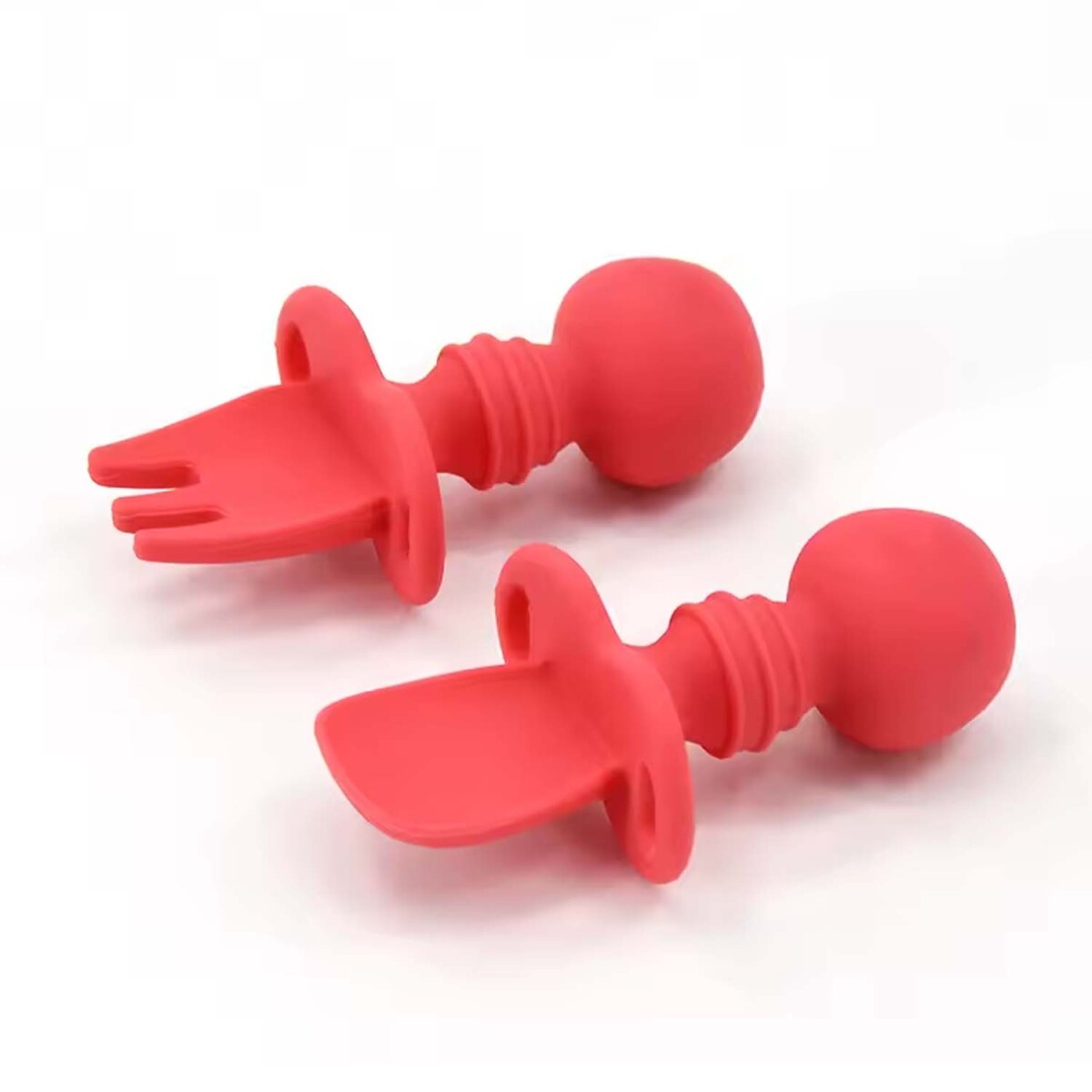 Set Mini Cubiertos con Cuchara y Tenedor en Silicona p/ Bebé - Rojo 