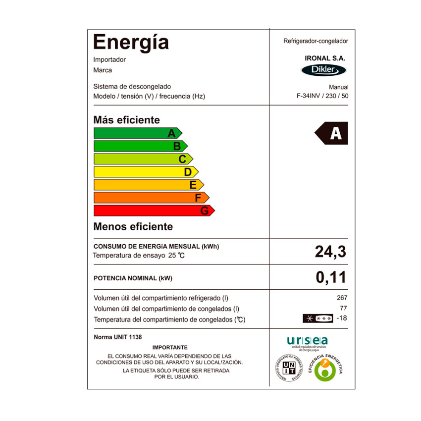 Heladera Dikler F-34 inverter inox. con dispensador Heladera Dikler F-34 inverter inox. con dispensador