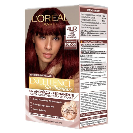 Tinta Excellence sin Amoníaco Reds 4UR Rojo Oscuro Universal Tinta Excellence sin Amoníaco Reds 4UR Rojo Oscuro Universal