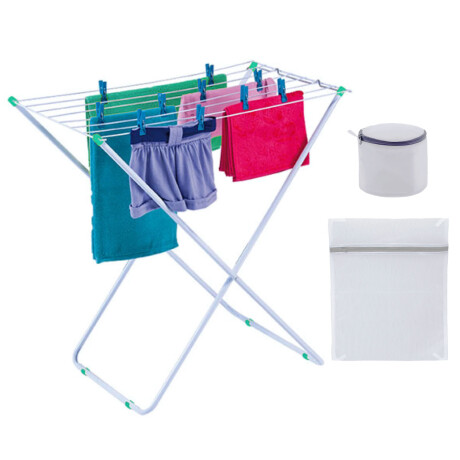Set Tendedero Plegable Acero 5.04Mt + 2 Bolsas p/ Lavarropa Blanco