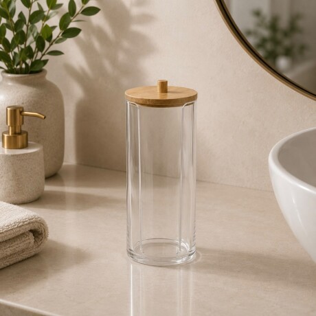 Organizador Acrílico con Tapa de Bambú Ø 7 cm - 17.5 Altura Organizador Acrílico con Tapa de Bambú Ø 7 cm - 17.5 Altura