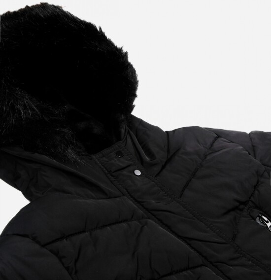 Campera de dama matelaseada con piel NEGRO