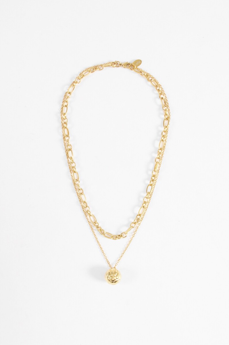 Collar acero doble cadena con dije - dorado 