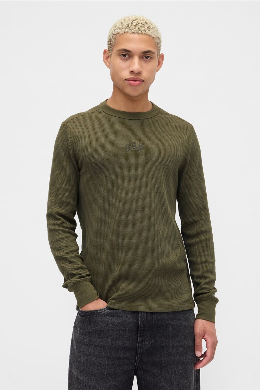 Remera Waffle Manga Larga Logo Gap Hombre Army Jacket Green