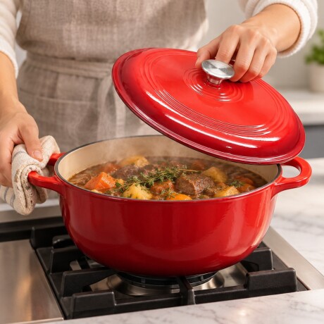 OLLA DE HIERRO FUNDIDO FIRE KING 28 CM ROJA OLLA DE HIERRO FUNDIDO FIRE KING 28 CM ROJA