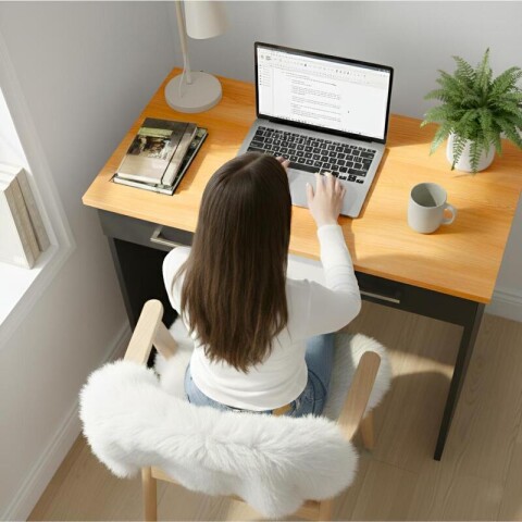 Escritorio Juvenil Mesa De PC 90cm Con Cajón Negro / Cinamomo Escritorio Juvenil Mesa De PC 90cm Con Cajón Negro / Cinamomo