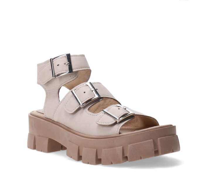 Sandalia de Mujer Miss Carol MILLIE de cuero con hebillas Beige