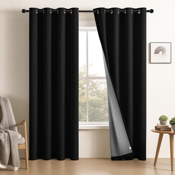 Cortina Blackout 100% Engomada Termica Set 2 Paños Tipo Lino Color Variante Negro