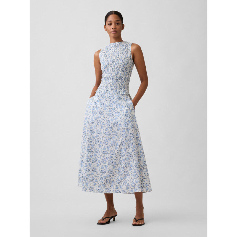 V-SL SMOCKED MB TOP BLUE FLORAL