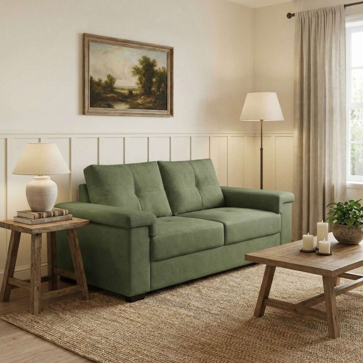 Sillon 2 Cuerpos en tela de Lino Palazio - Verde 