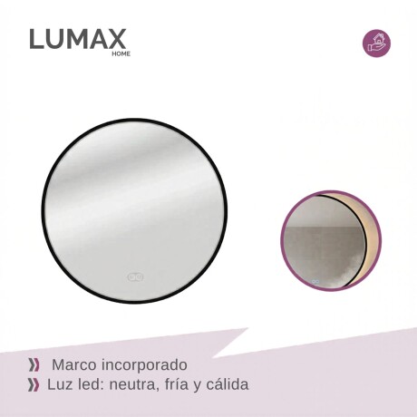 Espejo Lumax Doddy redondo con marco y luz 50cm Negro